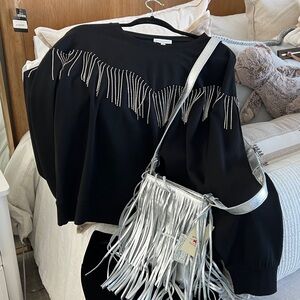 Gianni Bini Black Sweatshirt like with Rhinestone Accents